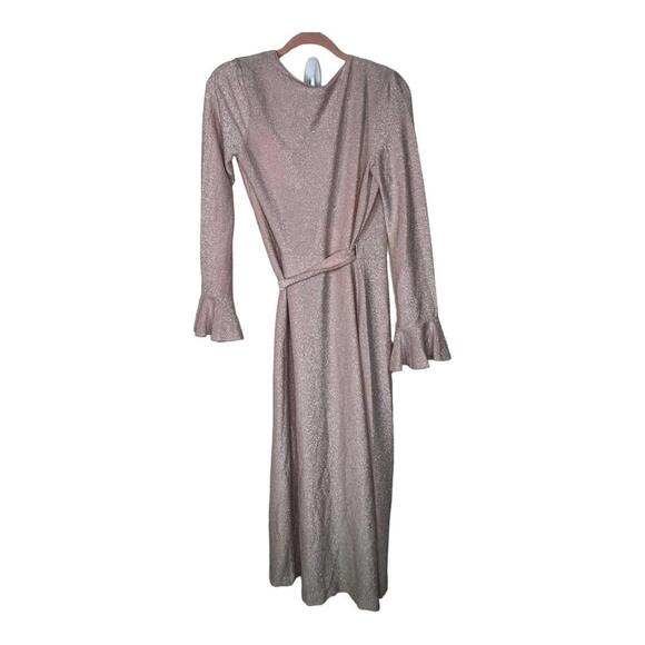 NWT Free People One More Time Lurex Wrap Midi Dress Peach Pink Shimmer Size M - Picture 3 of 10